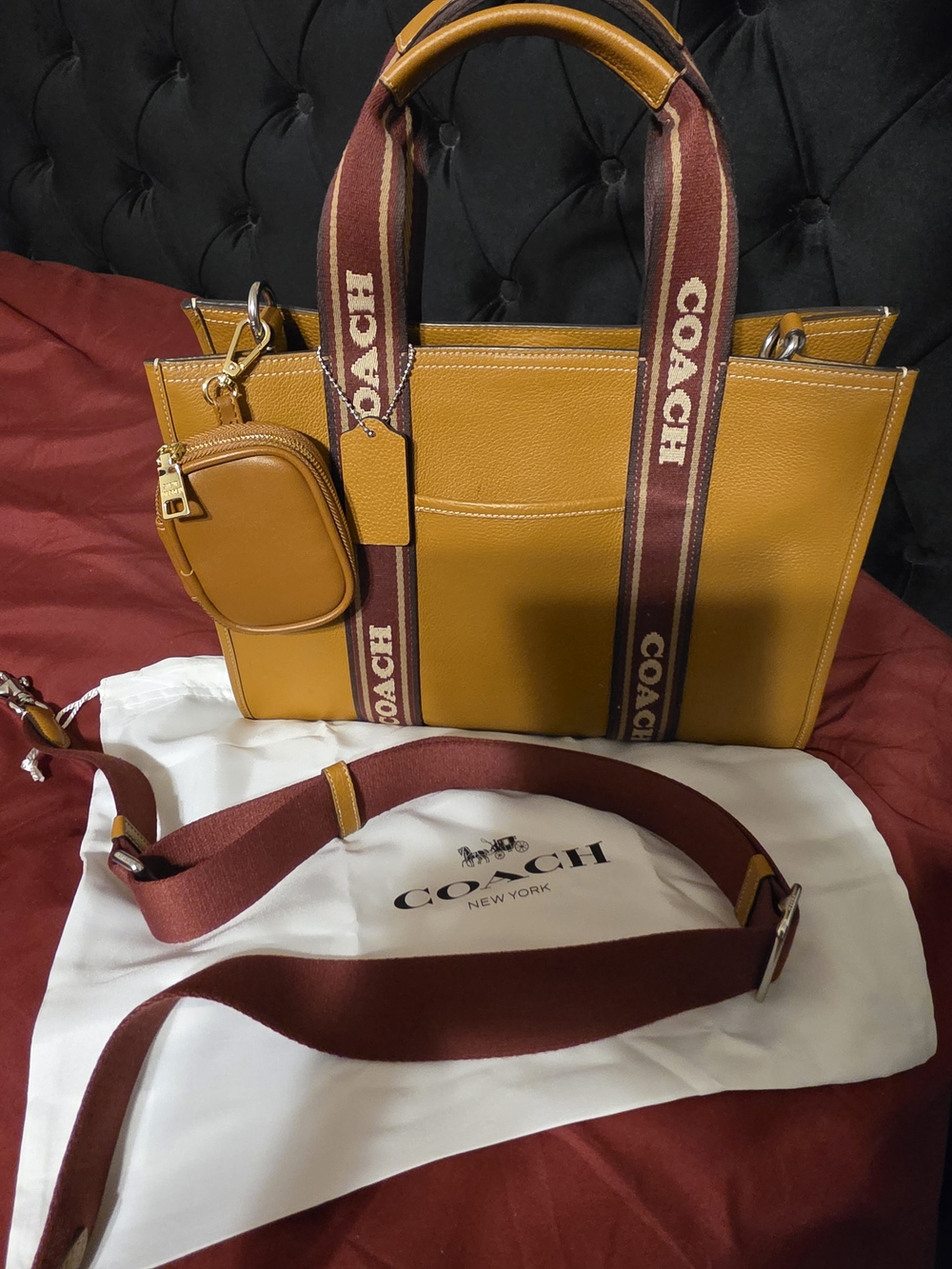 Coach Pebbled Leather Tote with Removable Strap - Mustard